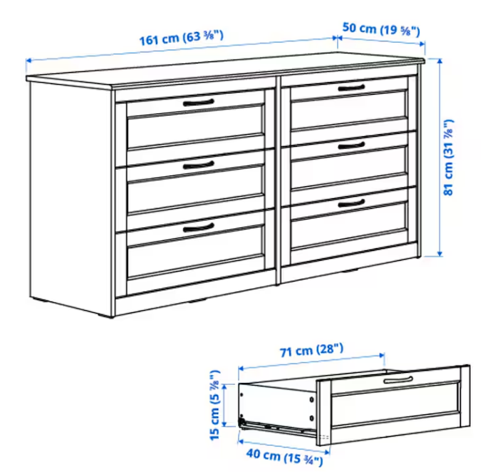 SONGESAND Chest of 6 drawers, brown, 161x81 cm