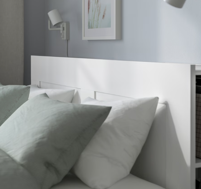 BRIMNES Bed frame w storage and headboard, white/Luröy, 140x200 cm
