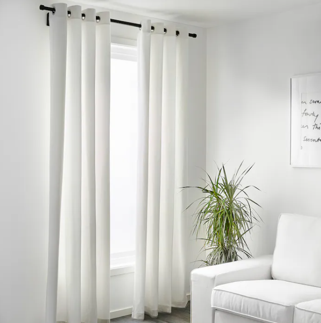 IKEA MERETE Room darkening curtains, 1 pair, white/with eyelets, 145x300 cm