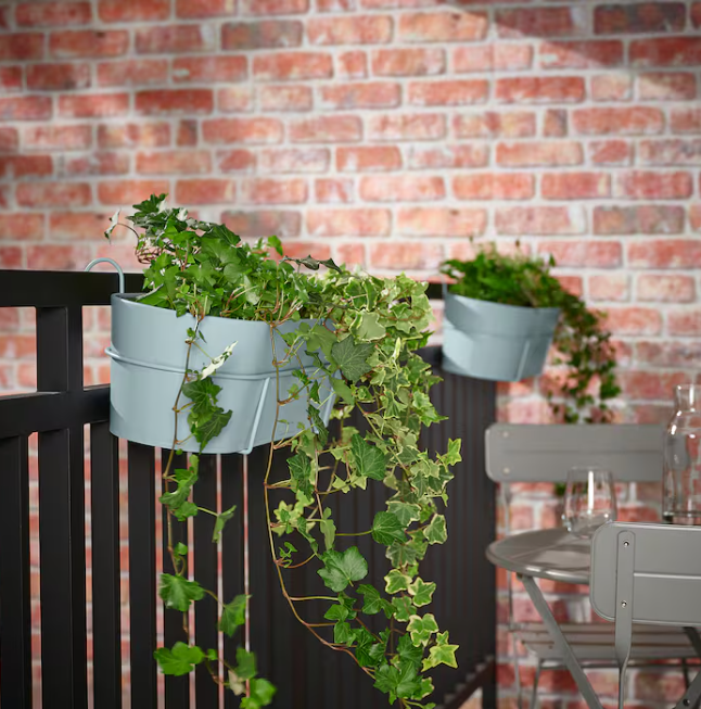 IKEA VITLÖK Flower box with holder, in/outdoor light grey-blue, 56x20 cm