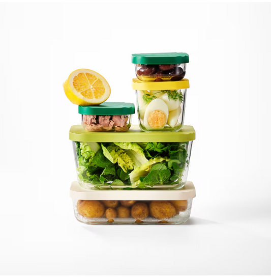IKEA HAVSTOBIS Food container with lid, set of 5, transparent/multicolour