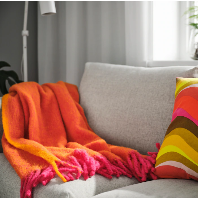 IKEA KLIPPOXEL Throw, orange/bright pink, 130x170 cm