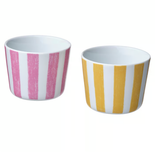 IKEA KLIPPAKLEJA Mug, patterned/yellow pink, 24 cl Set of 2