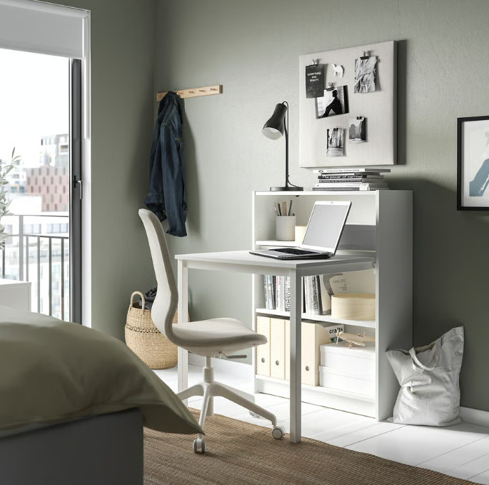 BILLY Bookcase with desk, white, 80x106 cm