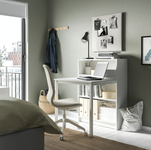 BILLY Bookcase with desk, white, 80x106 cm