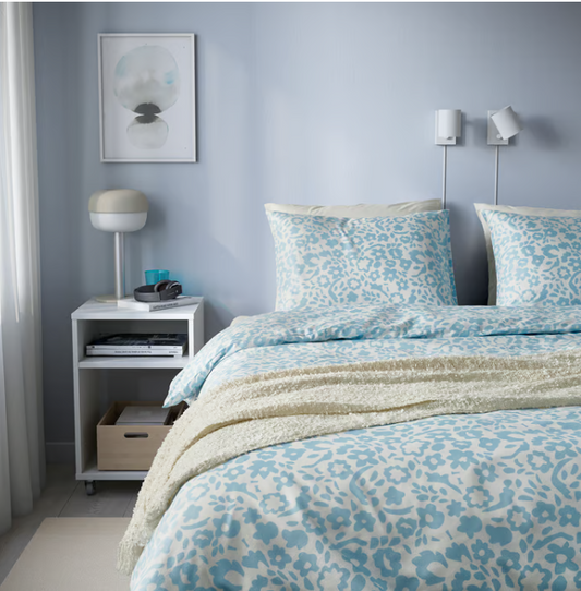 IKEA CYMBALBLOMMA Duvet cover and pillowcase, white/blue, 150x200/50x80 cm