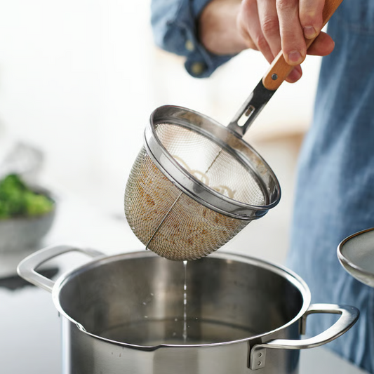 IKEA VARDAGEN Noodle strainer, stainless steel/beech, 30 cm