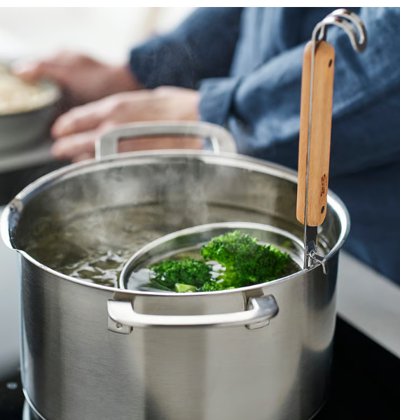 IKEA VARDAGEN Noodle strainer, stainless steel/beech, 30 cm