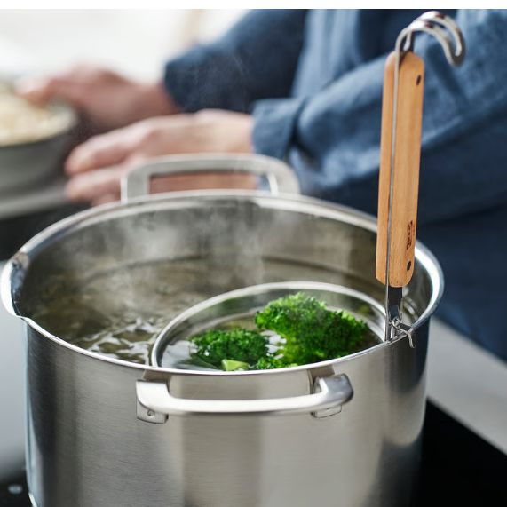 IKEA VARDAGEN Noodle strainer, stainless steel/beech, 30 cm