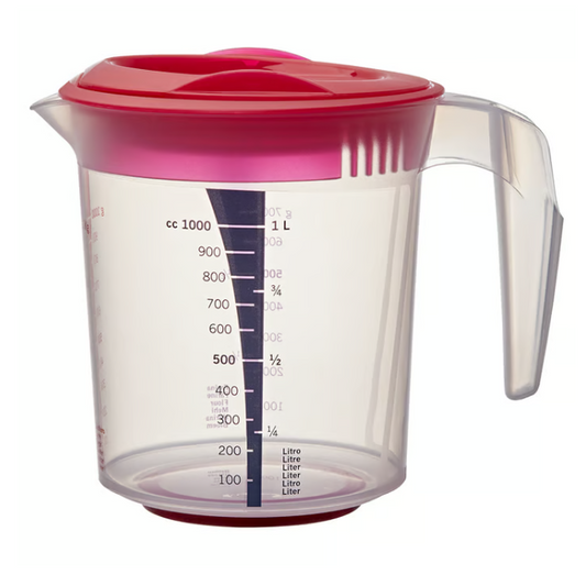 IKEA INFRIA Jug with lid and citrus squeezer, transparent/cerise, 1.0 l