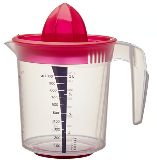 IKEA INFRIA Jug with lid and citrus squeezer, transparent/cerise, 1.0 l