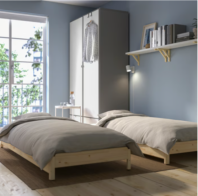 IKEA UTÅKER Stackable bed with 2 mattresses, pine/Åfjäll firm, 80x200 cm