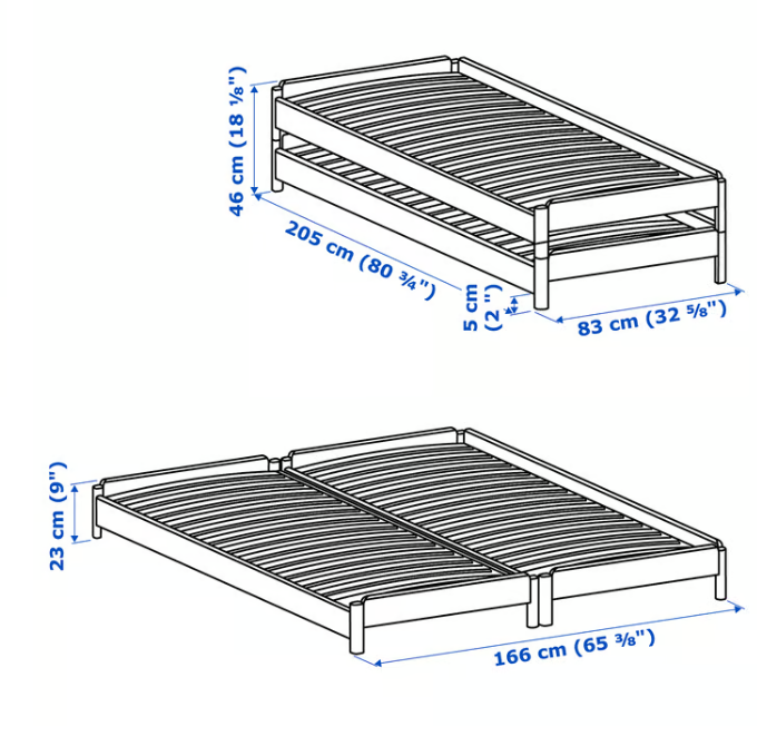 IKEA UTÅKER Stackable bed with 2 mattresses, pine/Åfjäll firm, 80x200 cm