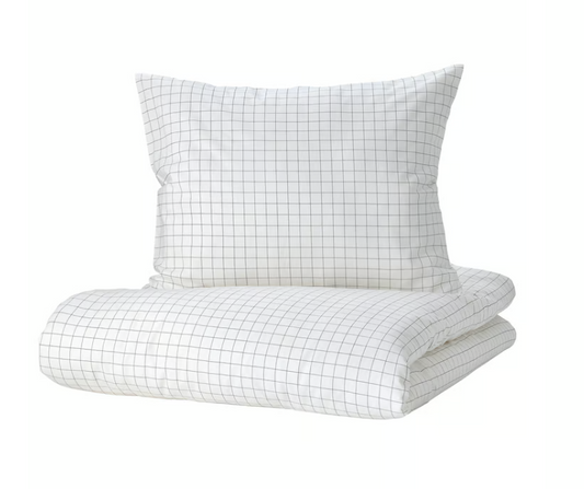 IKEA VÄNKRETS Duvet cover and pillowcase, check pattern white/yellow, 150x200/50x80 cm