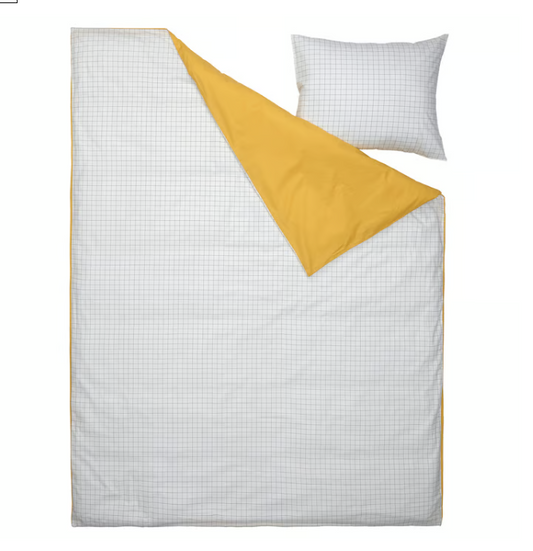 IKEA VÄNKRETS Duvet cover and pillowcase, check pattern white/yellow, 150x200/50x80 cm