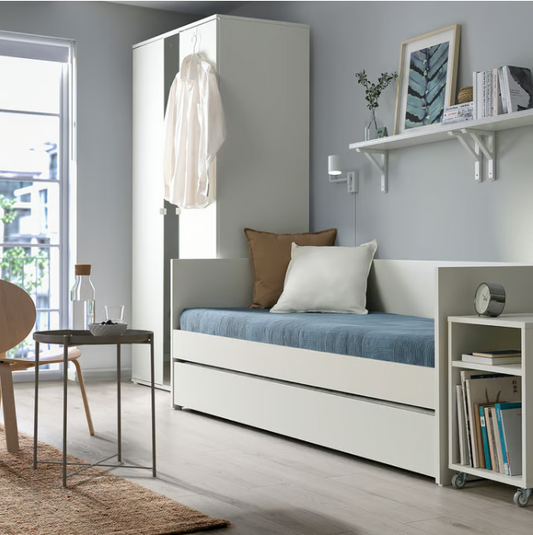 IKEA VIHALS Day-bed frame with trundle bed, white, 80x200 cm