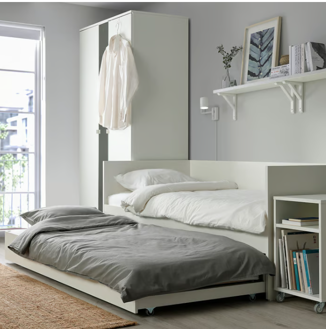 IKEA VIHALS Day-bed frame with trundle bed, white, 80x200 cm