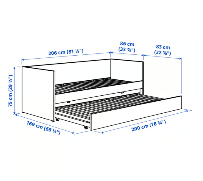 IKEA VIHALS Day-bed frame with trundle bed, white, 80x200 cm