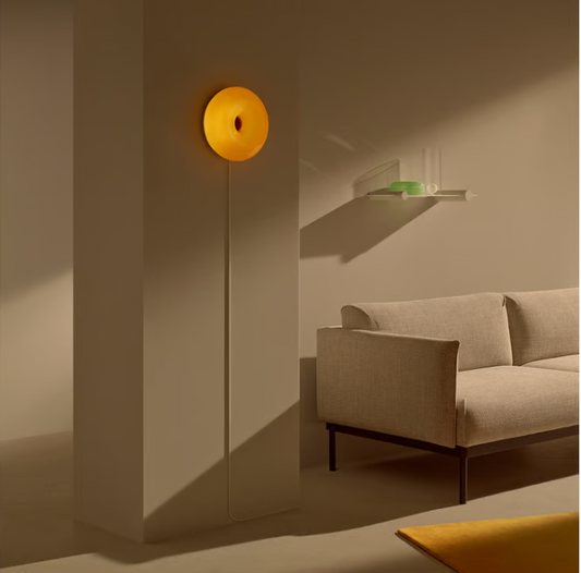 IKEA VARMBLIXT LED table/wall lamp, orange glass/round, 30 cm