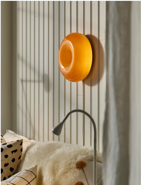 IKEA VARMBLIXT LED table/wall lamp, orange glass/round, 30 cm