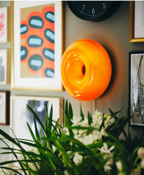 IKEA VARMBLIXT LED table/wall lamp, orange glass/round, 30 cm