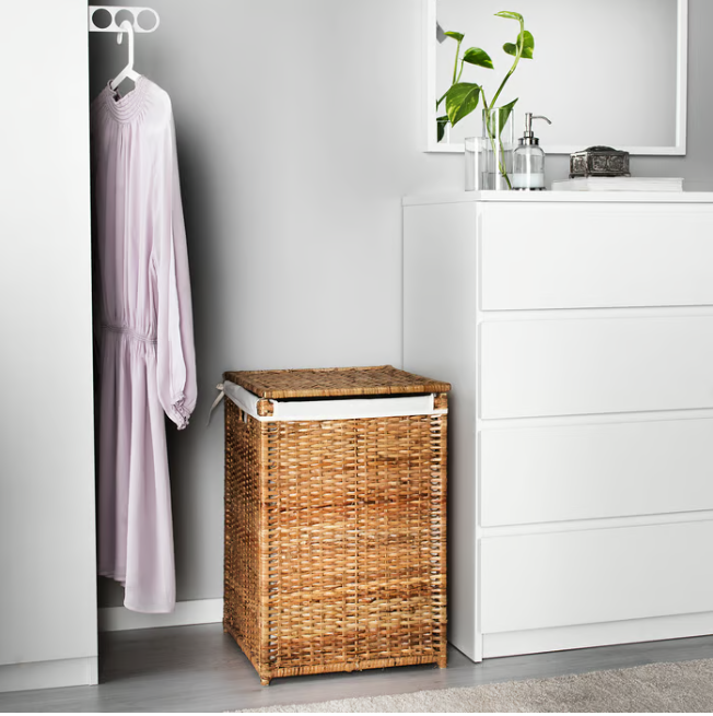 IKEA BRANÄS Laundry basket with lining, rattan, 80 l
