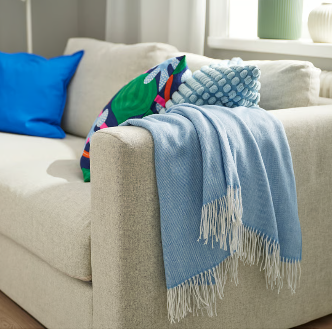 IKEA HOLMVI Throw, blue, 120x160 cm
