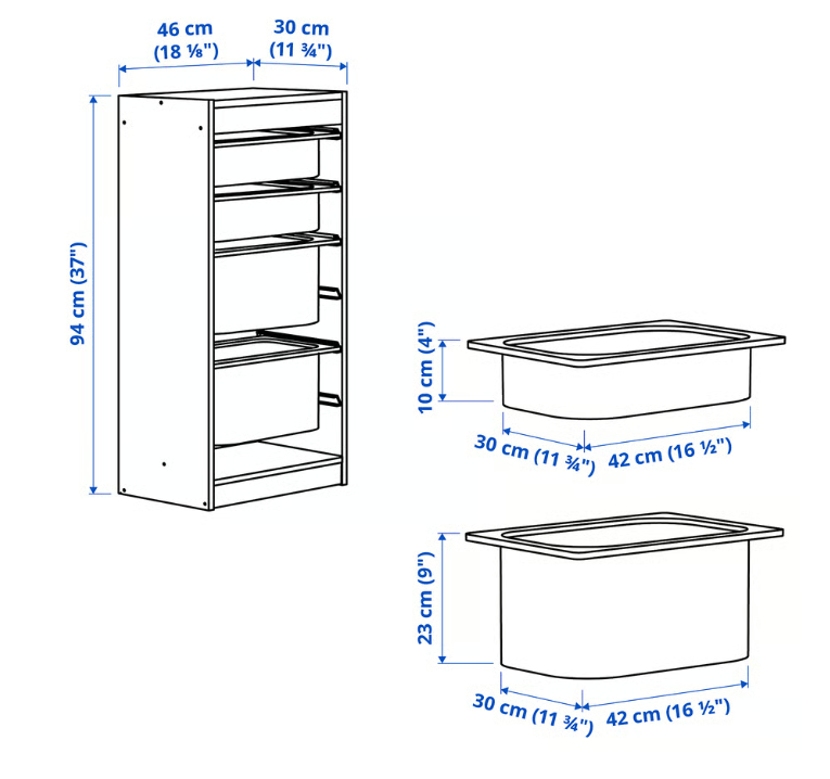 IKEA TROFAST Storage combination with boxes, white/white, 46x30x94 cm
