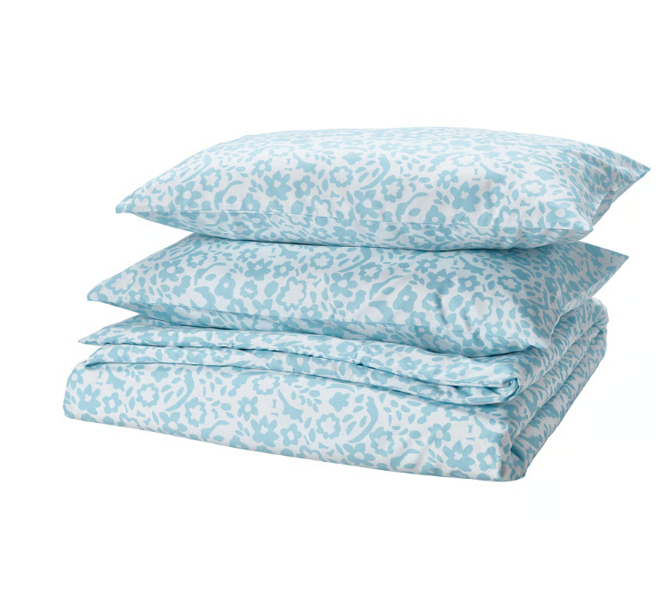 IKEA CYMBALBLOMMA Duvet cover and 2 pillowcases, white/blue, 240x220/50x80 cm