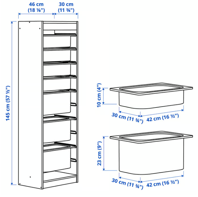 IKEA TROFAST Storage combination with boxes, white/white, 46x30x145 cm