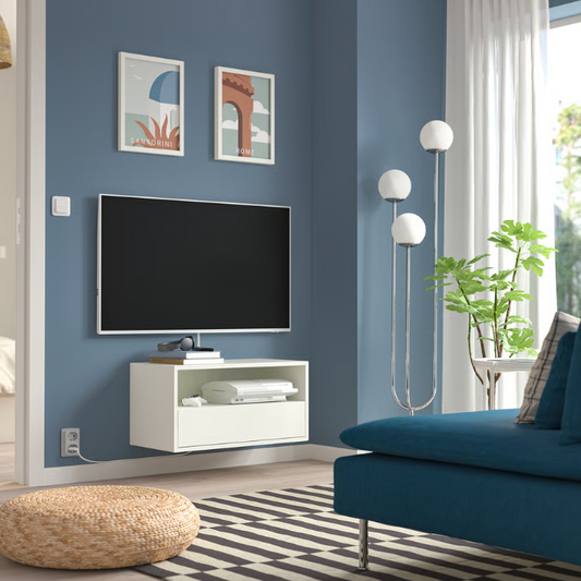 IKEA EKET Wall mounted media shelf w rail, white, 70x35x35 cm