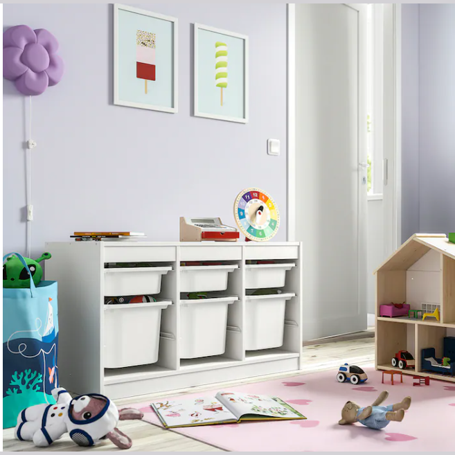 IKEA Storage combination with boxes, white/white, 99x44x56 cm