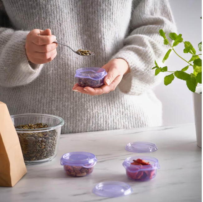 IKEA Food container, transparent/blue, 70 ml (Set of 3)