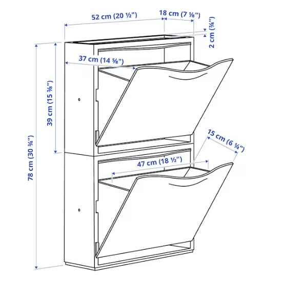 IKEA Shoe cabinet/storage, white, 52x18x39 cm (set of 2)