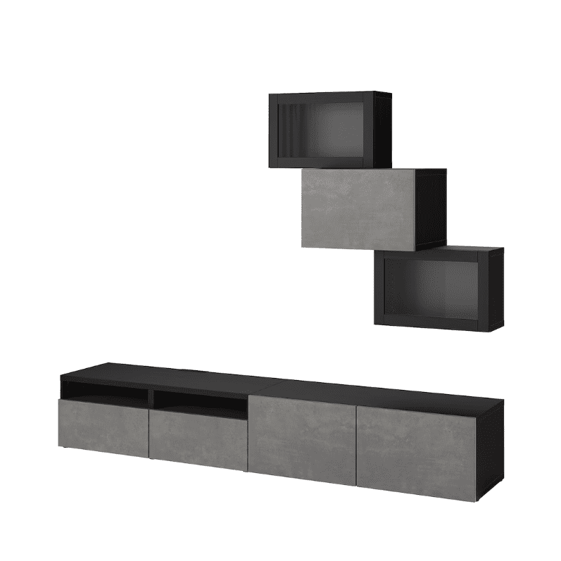 IKEA TV storage combination/glass doors, white stained oak effect/Lappviken white stained oak eff clear glass, 240x42x190 cm