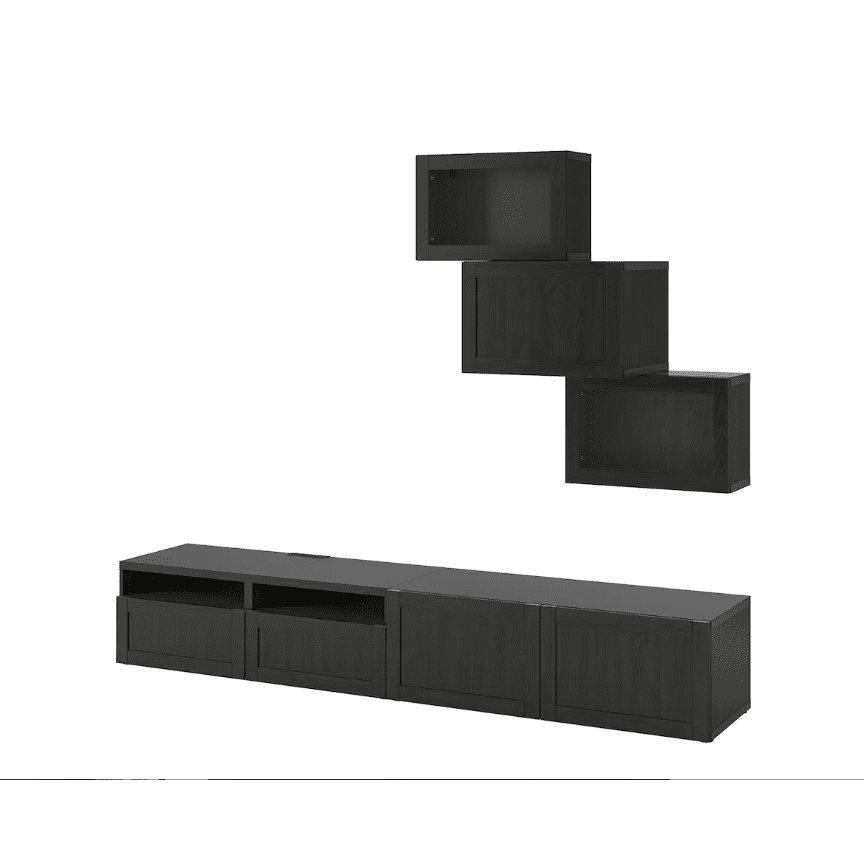 IKEA TV storage combination/glass doors, white stained oak effect/Lappviken white stained oak eff clear glass, 240x42x190 cm