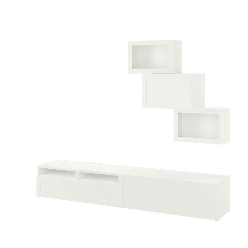 IKEA TV storage combination/glass doors, white stained oak effect/Lappviken white stained oak eff clear glass, 240x42x190 cm