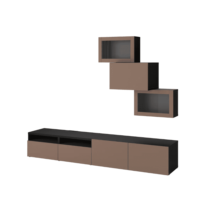 IKEA TV storage combination/glass doors, white stained oak effect/Lappviken white stained oak eff clear glass, 240x42x190 cm