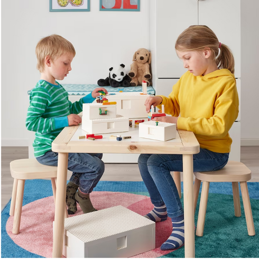 BYGGLEK LEGO® box with lid, white, 26x18x12 cm