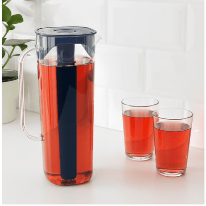 MOPPA Jug with lid, dark blue/transparent, 1.7 l