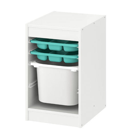 IKEA TROFAST Storage combination with box/trays, white/turquoise, 34x44x56 cm