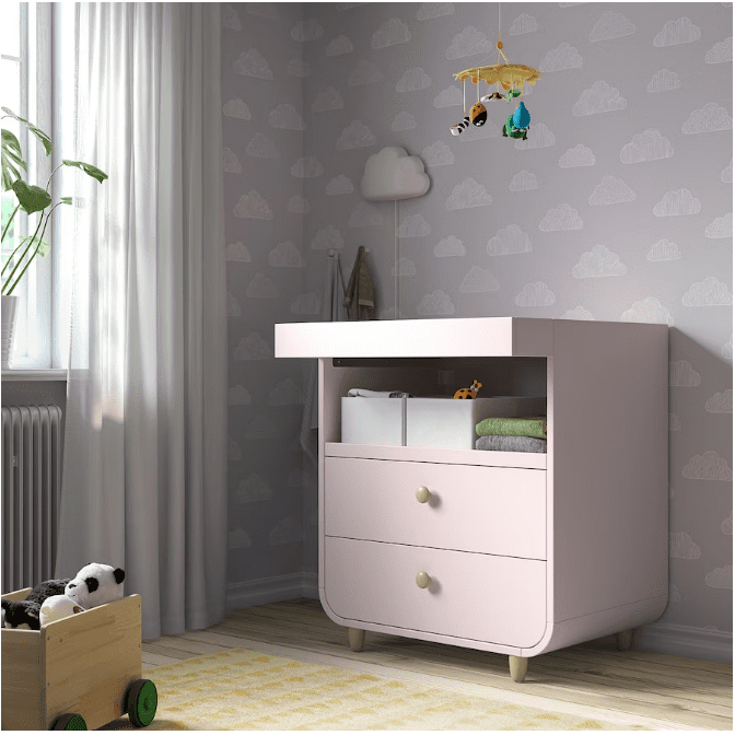 IKEA MYLLRA Changing table with drawers, pale pink