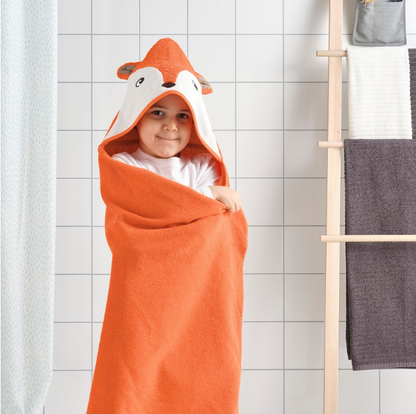 IKEA BRUMMIG Towel with hood, fox shaped/orange, 70x140 cm