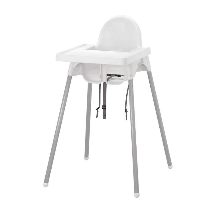 ANTILOP Highchair with tray, white/silver-color