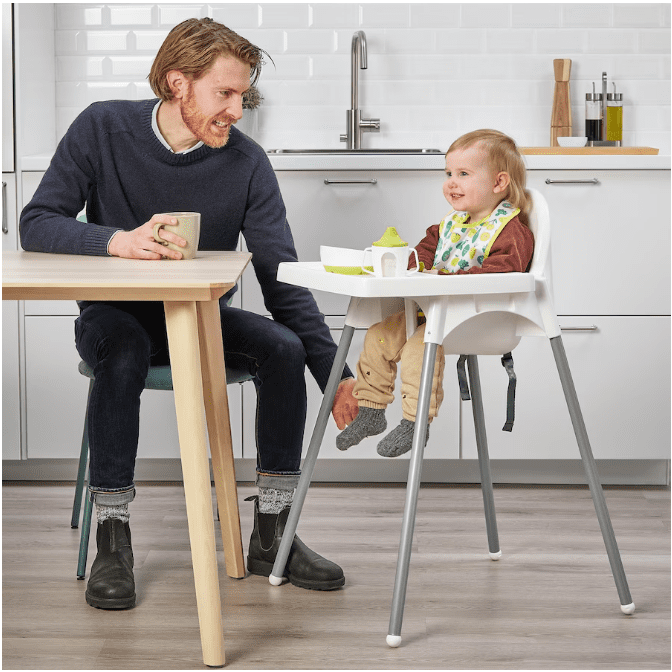 ANTILOP Highchair with tray, white/silver-color