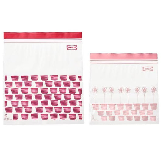 ISTAD Resealable bag, patterned red/pink, 2.5 Liter  (25 Bag) +1.2 Liter (25 Bag)