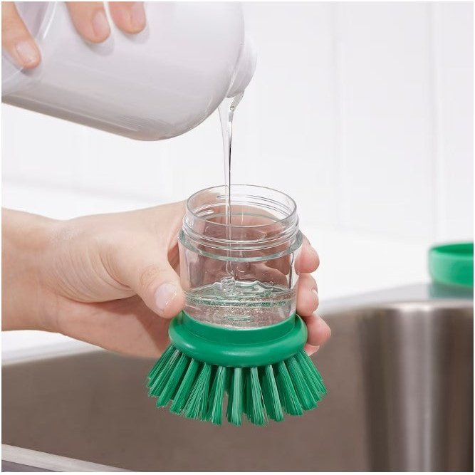 VIDEVECKMAL Dish-washing brush with dispenser, bright green