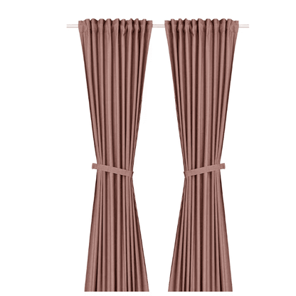 LENDA Curtains with tie-backs, 1 pair, brown-red, 140x300 cm