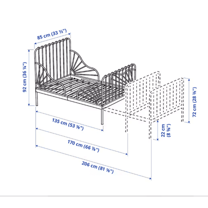 IKEA MINNEN Ext bed frame with slatted bed base, white, 80x200 cm