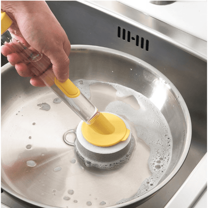 VIDEVECKMAL 3-piece dish sponge set w dispenser, bright yellow